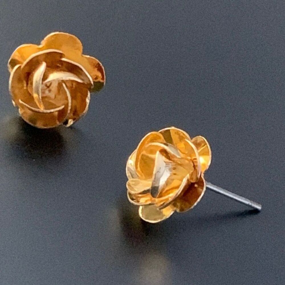 Rose Blossom Gold Tone Stud Earrings – June Birth Flower